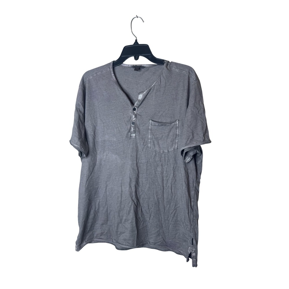 John Varvatos Shirt Mens Large Gray Short Sleeve Henley Pocket Tee Jersey